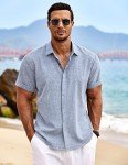Men's Casual Linen Short Sleeve Button Down Shirt