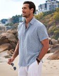 Men's Casual Linen Short Sleeve Button Down Shirt