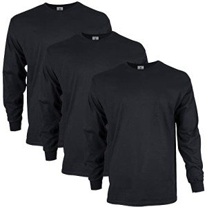 Gildan Men's Ultra Cotton Long Sleeve T-Shirts - Black 3-Pack