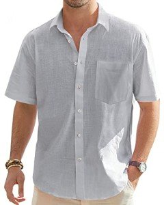 Light Grey Men's Linen Casual Button Down Shirt