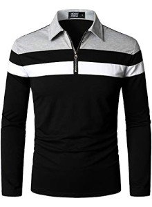 Men's Color Block Long Sleeve Polo Shirt