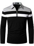 Men's Color Block Long Sleeve Polo Shirt
