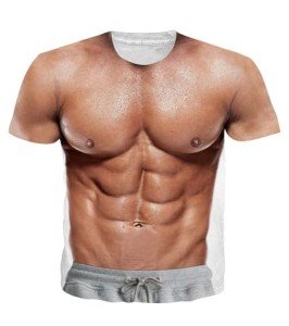 Cozople Men's Fun 3D Muscle Print Tee