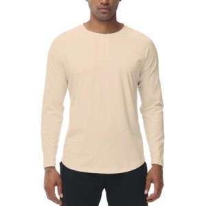 Men's Lightweight Long Sleeve Henley Shirt in Apricot