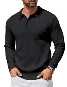 COOFANDY Men's Long Sleeve Polo Sweater - Black