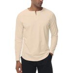 Men's Lightweight Long Sleeve Henley Shirt in Apricot