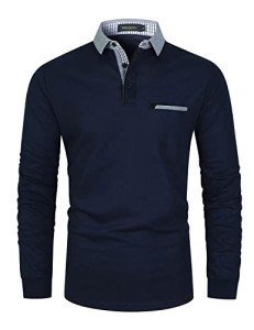Men's Casual Long Sleeve Polo Shirt - Blue XL