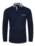 Men's Casual Long Sleeve Polo Shirt - Blue XL
