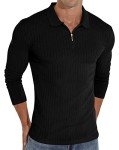 Askdeer Slim Fit Long Sleeve Zipper Polo Shirt