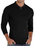 Askdeer Slim Fit Long Sleeve Zipper Polo Shirt