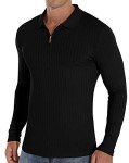 Askdeer Slim Fit Long Sleeve Zipper Polo Shirt