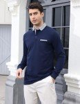 Men's Casual Long Sleeve Polo Shirt - Blue XL