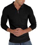 Askdeer Slim Fit Long Sleeve Zipper Polo Shirt