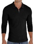 Askdeer Slim Fit Long Sleeve Zipper Polo Shirt