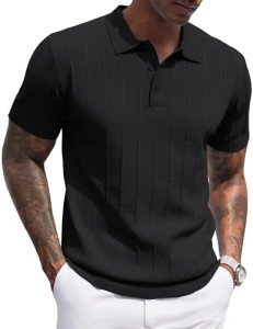 COOFANDY Men's Casual Knit Polo Shirt - Black