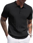 COOFANDY Men's Casual Knit Polo Shirt - Black