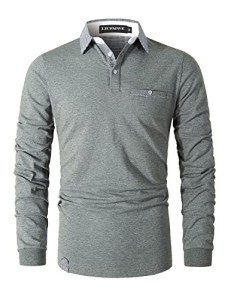 Men's Long Sleeve Cotton Polo Shirt - Grey