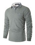 Men's Long Sleeve Cotton Polo Shirt - Grey