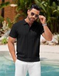 COOFANDY Men's Casual Knit Polo Shirt - Black