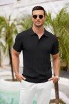 COOFANDY Men's Casual Knit Polo Shirt - Black