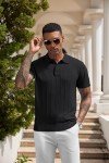 COOFANDY Men's Casual Knit Polo Shirt - Black