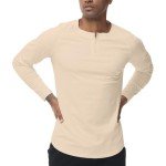 Men's Lightweight Long Sleeve Henley Shirt in Apricot