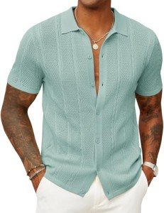 Ice Green Casual Short Sleeve Knit Polo Shirt