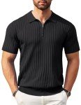 Men's Zippered Short Sleeve Ribbed Polo Shirt