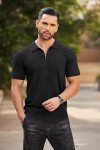Men's Zippered Short Sleeve Ribbed Polo Shirt
