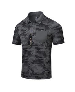 Men's Camo Short Sleeve Polo Shirt - Grey
