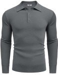 COOFANDY Men's Dark Grey Waffle Knit Polo Sweater