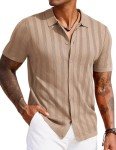Men's Vintage Knit Polo Shirt - Khaki Casual Summer