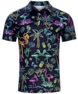 Men's Flamingo Print Quick-Dry Golf Polo Shirt