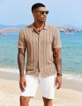 Men's Vintage Knit Polo Shirt - Khaki Casual Summer