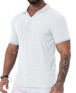 Askdeer Men's Slim Fit Muscle V-Neck Polo Shirt