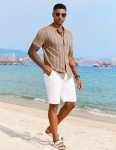 Men's Vintage Knit Polo Shirt - Khaki Casual Summer