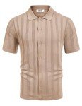 Men's Vintage Knit Polo Shirt - Khaki Casual Summer