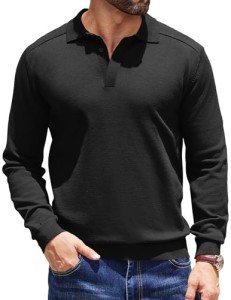 COOFANDY Men's Long Sleeve Knit Polo Shirt
