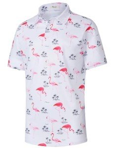 Men's Hawaiian Golf Polo Shirt - White Flamingo