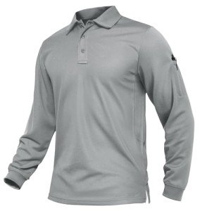 Men's Tactical Performance Long Sleeve Polo Shirt, Grey