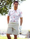 Men's Hawaiian Golf Polo Shirt - White Flamingo