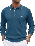 Men's Long Sleeve Button Down Polo Shirt - Dark Blue