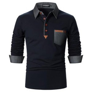 Men's Patchwork Sleeve Polo Shirt - Blue Large