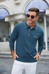 Men's Long Sleeve Button Down Polo Shirt - Dark Blue