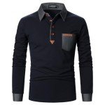 Men's Patchwork Sleeve Polo Shirt - Blue Large