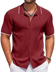 Men's Wine Red Knit Short Sleeve Polo Shirt