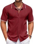 Men's Wine Red Knit Short Sleeve Polo Shirt
