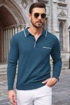 Men's Long Sleeve Button Down Polo Shirt - Dark Blue