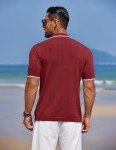 Men's Wine Red Knit Short Sleeve Polo Shirt