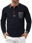 Men's Patchwork Sleeve Polo Shirt - Blue Large
